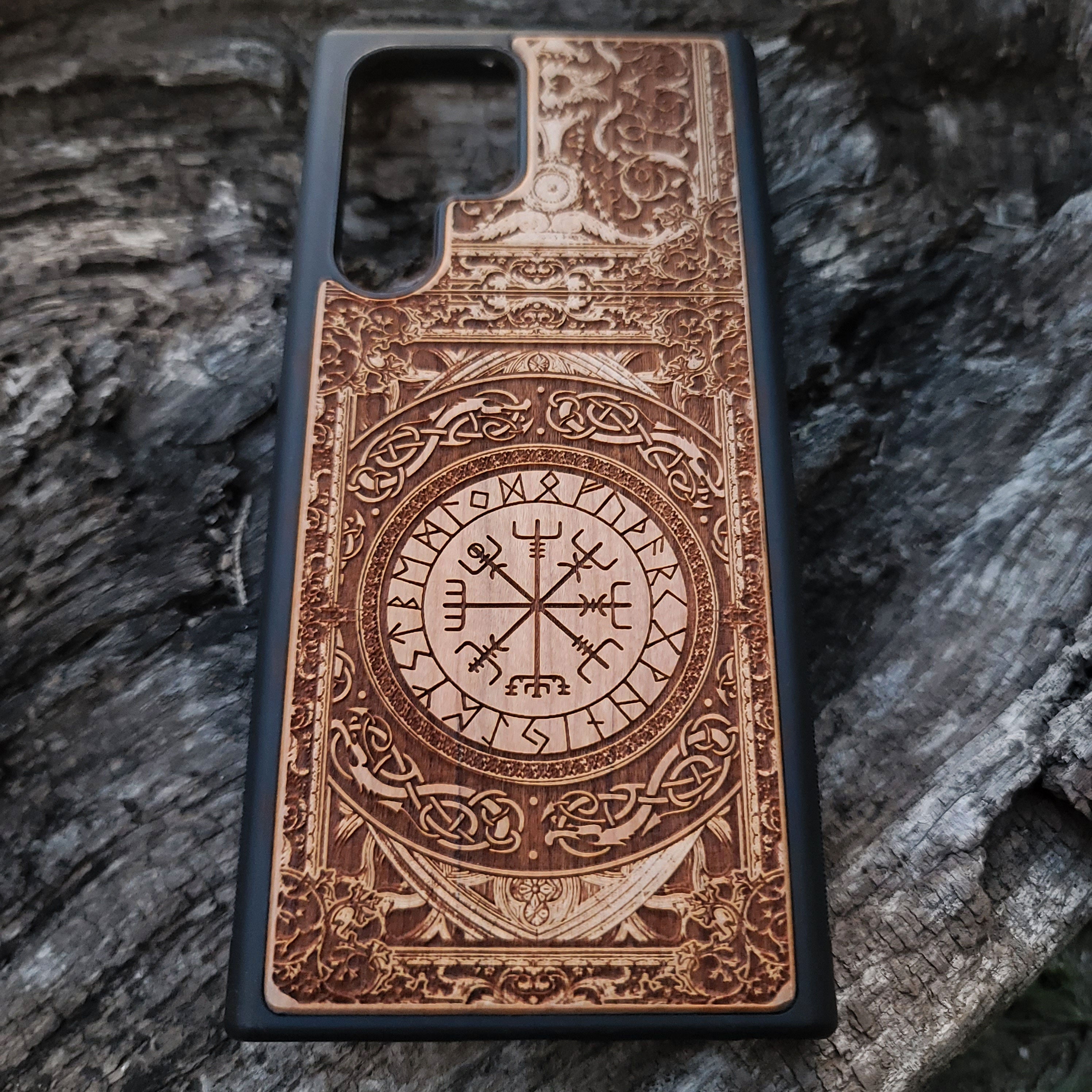 iPhone & Samsung Galaxy Wood Phone Case Viking Rune - The Vegvisir Compass II