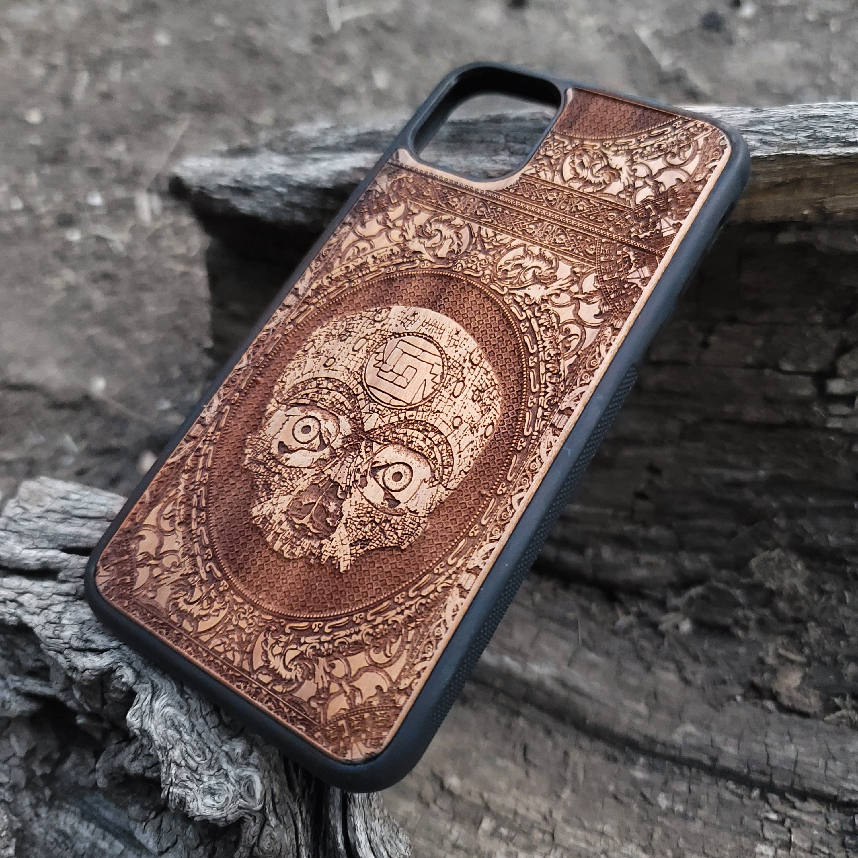 Aztec Skull Wood Phone Case