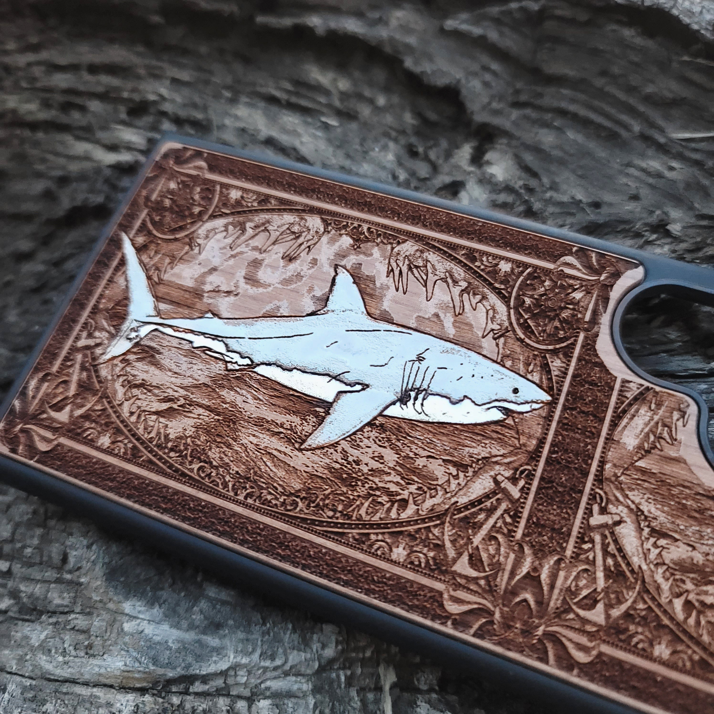 The Great White Shark Wood Phone Case Hand Painted