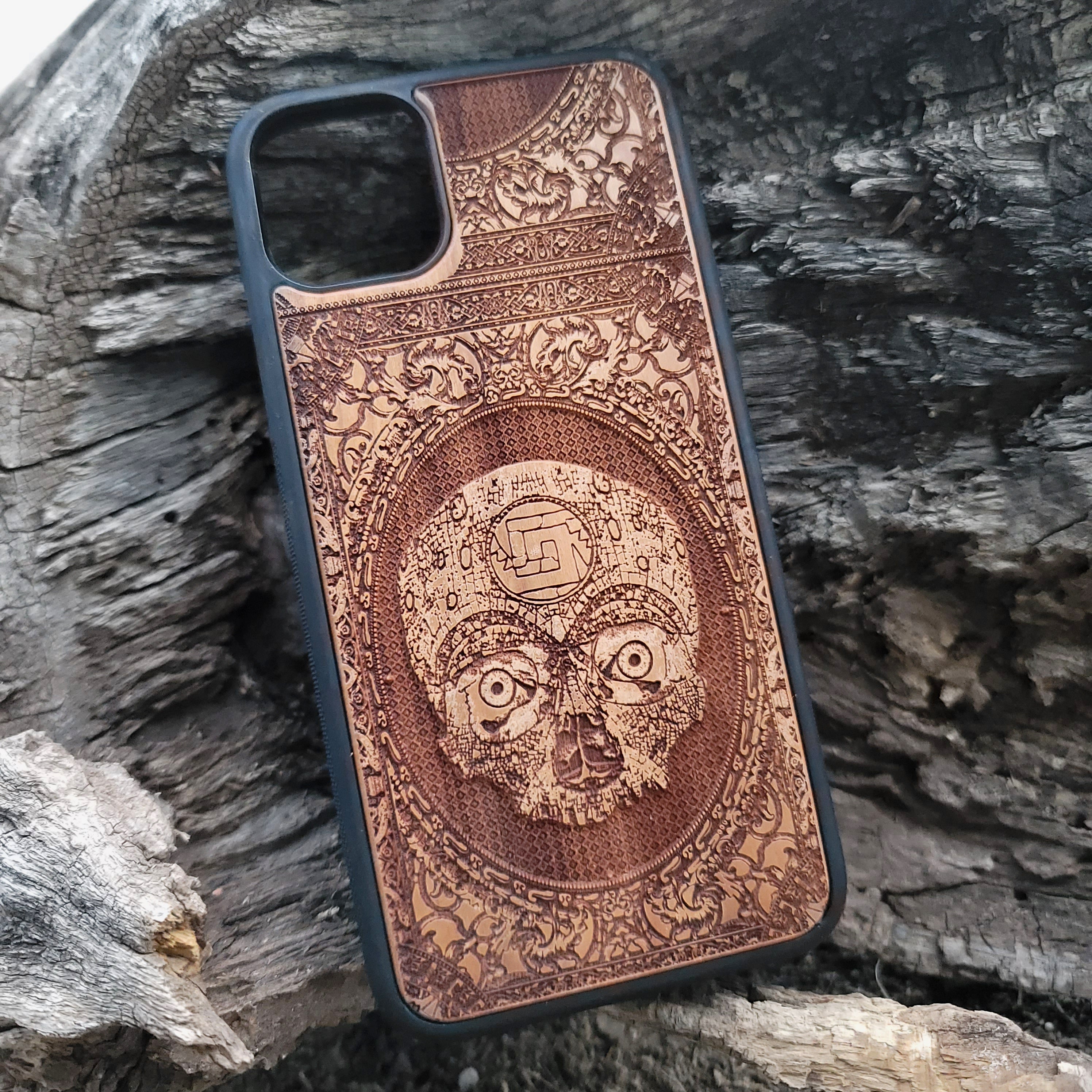 Aztec Skull Wood Phone Case